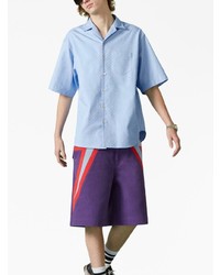 Мужская голубая рубашка с коротким рукавом с принтом от Gucci