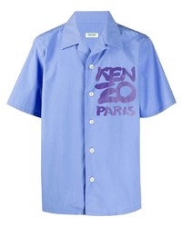 Мужская голубая рубашка с коротким рукавом с принтом от Kenzo