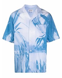 Мужская голубая рубашка с коротким рукавом с принтом от Kenzo