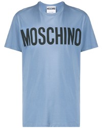 Мужская голубая рубашка с коротким рукавом с принтом от Moschino
