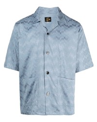 Мужская голубая рубашка с коротким рукавом с принтом от Needles