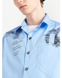 Мужская голубая рубашка с коротким рукавом с принтом от Prada