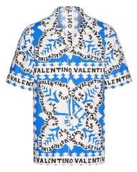 Мужская голубая рубашка с коротким рукавом с принтом от Valentino