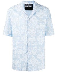 Мужская голубая рубашка с коротким рукавом с принтом от VERSACE JEANS COUTURE