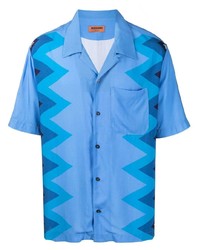 Мужская голубая рубашка с коротким рукавом с узором зигзаг от Missoni