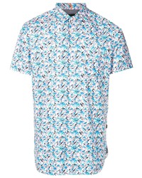 Мужская голубая рубашка с коротким рукавом с цветочным принтом от BOSS