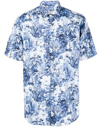 Мужская голубая рубашка с коротким рукавом с цветочным принтом от Canali