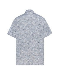 Мужская голубая рубашка с коротким рукавом с цветочным принтом от Prada