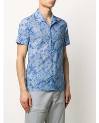 Мужская голубая рубашка с коротким рукавом с цветочным принтом от Officine Generale