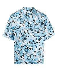 Мужская голубая рубашка с коротким рукавом с цветочным принтом от Marni
