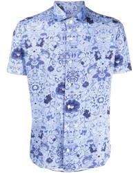 Мужская голубая рубашка с коротким рукавом с цветочным принтом от Orian