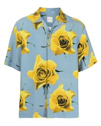 Мужская голубая рубашка с коротким рукавом с цветочным принтом от Paul Smith