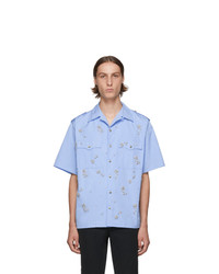 Мужская голубая рубашка с коротким рукавом с цветочным принтом от Prada