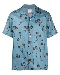 Мужская голубая рубашка с коротким рукавом с цветочным принтом от PS Paul Smith
