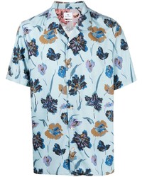 Мужская голубая рубашка с коротким рукавом с цветочным принтом от PS Paul Smith