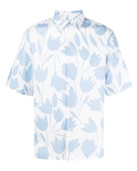 Мужская голубая рубашка с коротким рукавом с цветочным принтом от Sandro Paris