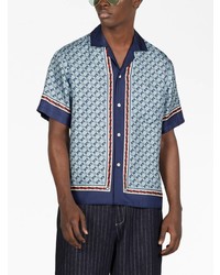 Мужская голубая рубашка с коротким рукавом от Gucci