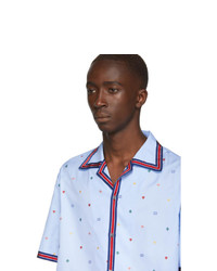 Мужская голубая рубашка с коротким рукавом от Gucci