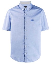 Мужская голубая рубашка с коротким рукавом от BOSS HUGO BOSS