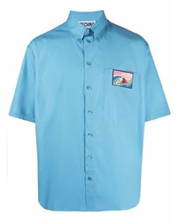 Мужская голубая рубашка с коротким рукавом от Moschino