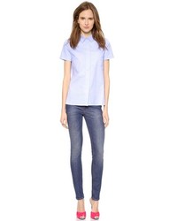 Женская голубая рубашка с коротким рукавом от Victoria Beckham