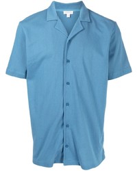 Мужская голубая рубашка с коротким рукавом от Sunspel