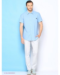 Мужская голубая рубашка с коротким рукавом от Trussardi