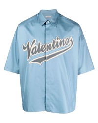Мужская голубая рубашка с коротким рукавом от Valentino
