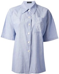 Женская голубая рубашка с коротким рукавом