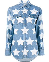 Женская голубая рубашка со звездами от Saint Laurent