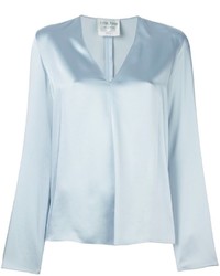 Голубая сатиновая блузка