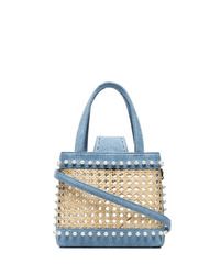Голубая соломенная большая сумка с украшением от Mehry Mu