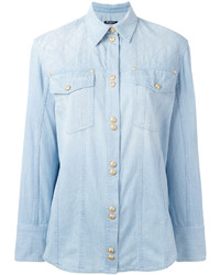 Женская голубая стеганая рубашка от Balmain