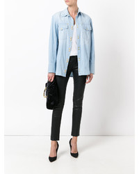 Женская голубая стеганая рубашка от Balmain