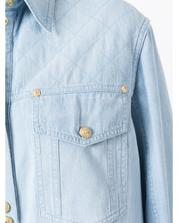 Женская голубая стеганая рубашка от Balmain