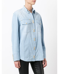 Женская голубая стеганая рубашка от Balmain