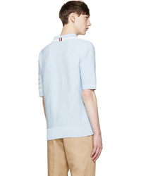 Мужская голубая футболка-поло в горизонтальную полоску от Thom Browne