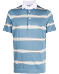 Мужская голубая футболка-поло в горизонтальную полоску от Brunello Cucinelli