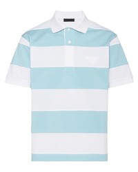 Мужская голубая футболка-поло в горизонтальную полоску от Prada