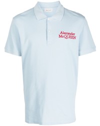 Мужская голубая футболка-поло с вышивкой от Alexander McQueen