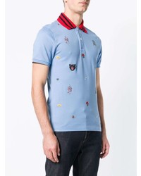 Мужская голубая футболка-поло с вышивкой от Gucci