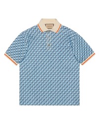 Мужская голубая футболка-поло с принтом от Gucci
