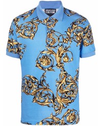Мужская голубая футболка-поло с принтом от VERSACE JEANS COUTURE