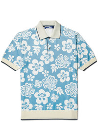 Голубая футболка-поло с цветочным принтом