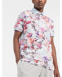 Мужская голубая футболка-поло с цветочным принтом от Etro