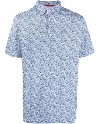 Мужская голубая футболка-поло с цветочным принтом от Isaia