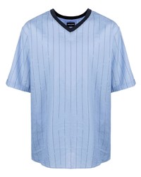 Мужская голубая футболка с v-образным вырезом в вертикальную полоску от Giorgio Armani