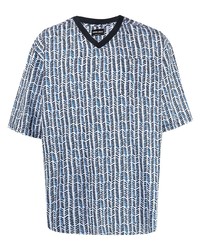 Мужская голубая футболка с v-образным вырезом с принтом от Giorgio Armani