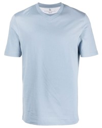 Мужская голубая футболка с v-образным вырезом от Brunello Cucinelli