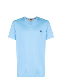 Мужская голубая футболка с v-образным вырезом от Burberry